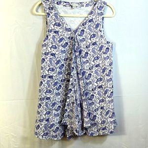 Garnet Hill Blue & White long sleeveless top Size 10 Like New Lined Draped